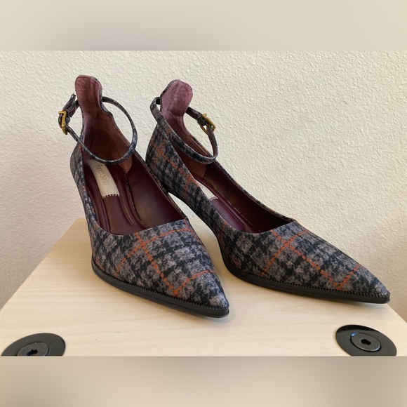 Franco Sarto Gray and Red Plaid Heels - Picture 2 of 7